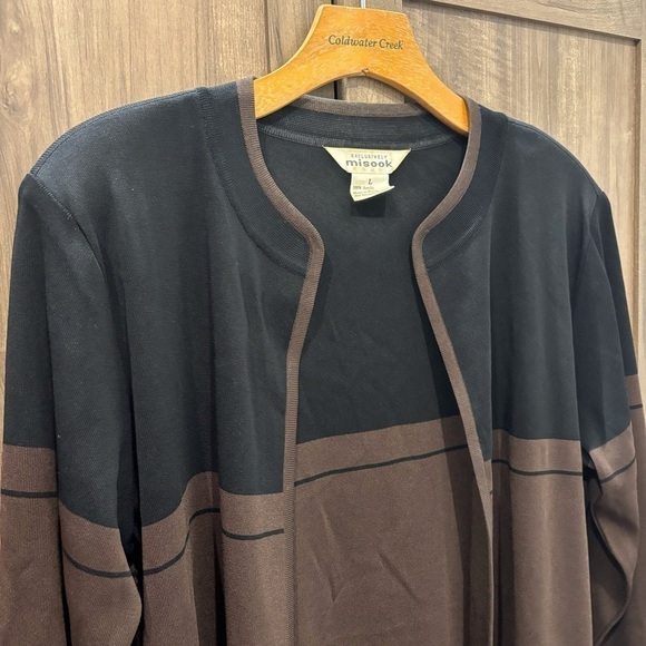 Exclusively Misook Large Cardigan Sweater Jacket Black Brown Open Front - Picture 6 of 10